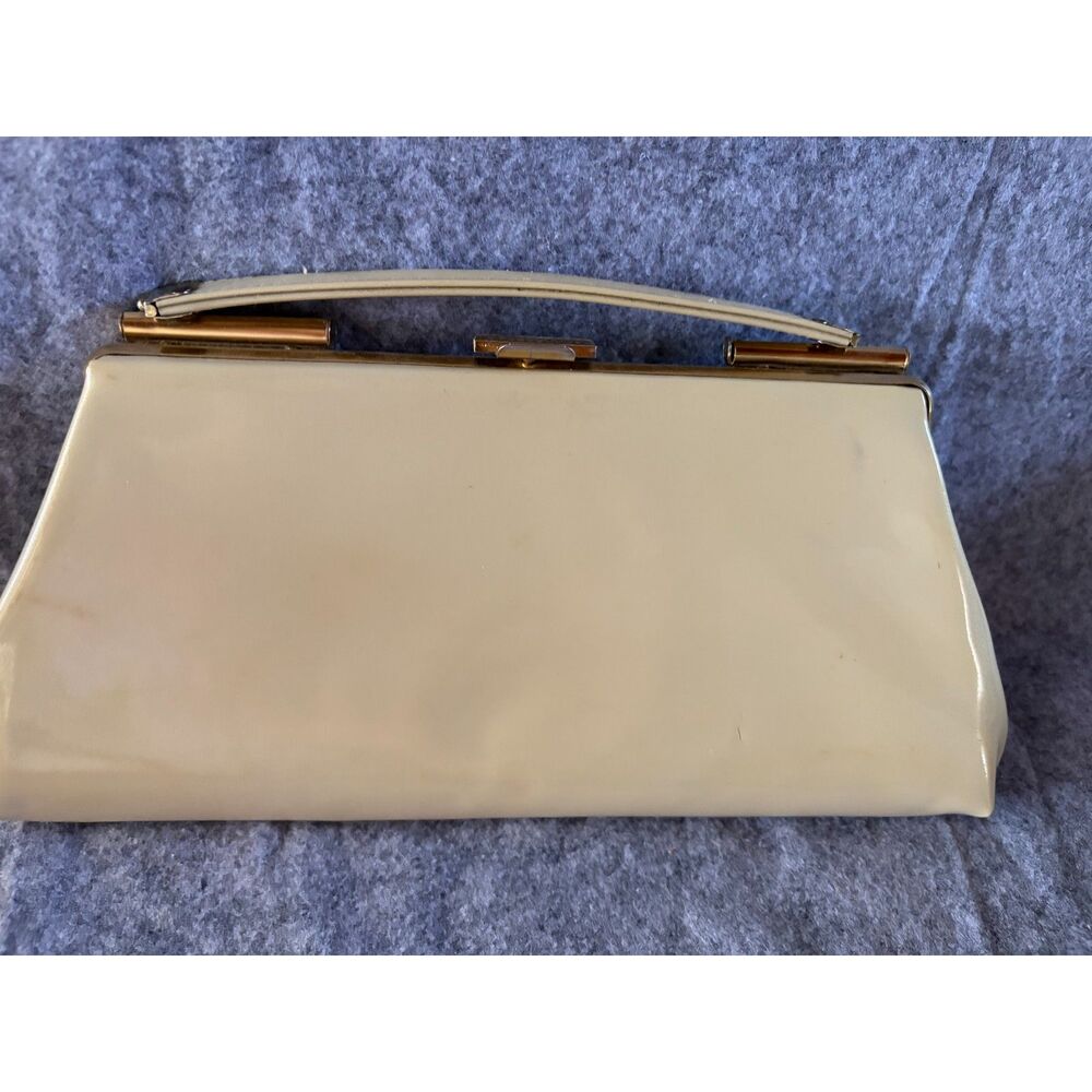 Vintage Patent Leather Cream 50's 60s Retro Rockabilly Structured Evening Clutch